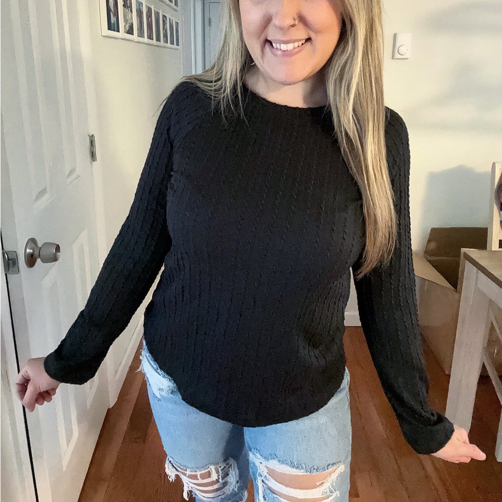Adore Me Black Ribbed Long Sleeve Top